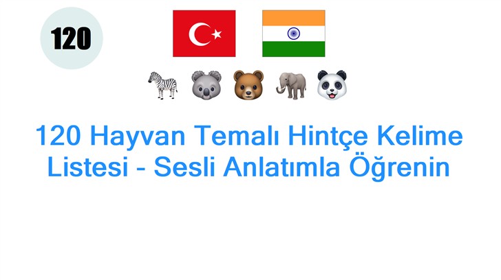 120 Hayvan Temalı Hintçe Kelime Listesi - Sesli Anlatımla Öğrenin